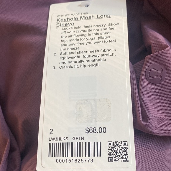 (A11) Lululemon Keyhole Mesh Long-Sleeve Shirt, Size 2, NWT - Picture 7 of 7